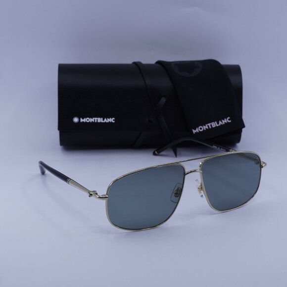 Montblanc MB0069S 002 Aviator Sunglasses - Black/Gold/Green - Picture 6 of 10